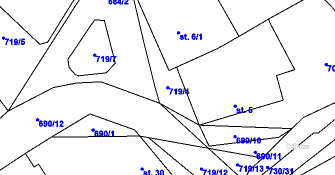 Parcela st. 719/4 v KÚ Hořešovice, Katastrální mapa