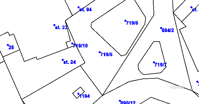 Parcela st. 719/5 v KÚ Hořešovice, Katastrální mapa