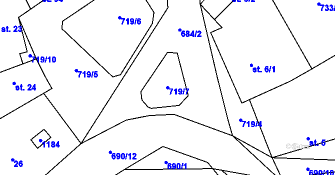Parcela st. 719/7 v KÚ Hořešovice, Katastrální mapa