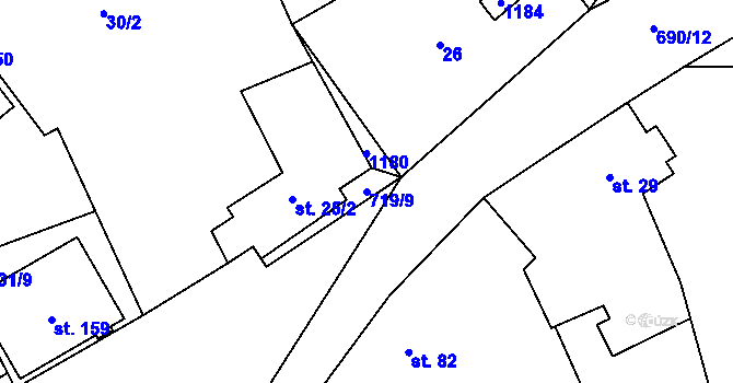 Parcela st. 719/9 v KÚ Hořešovice, Katastrální mapa