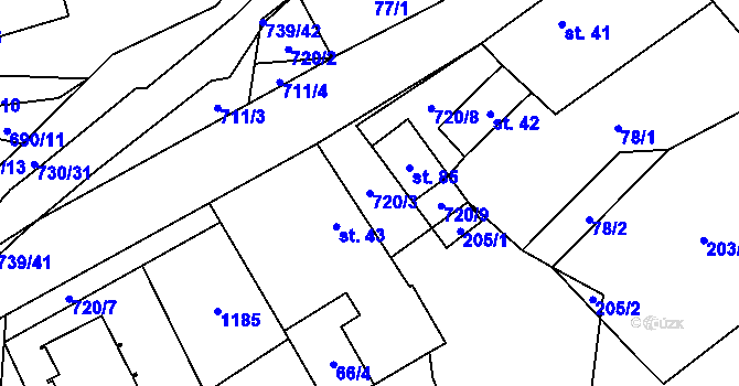 Parcela st. 720/3 v KÚ Hořešovice, Katastrální mapa