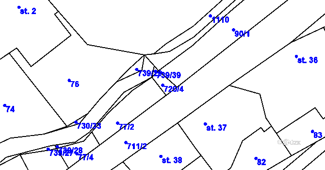Parcela st. 720/4 v KÚ Hořešovice, Katastrální mapa
