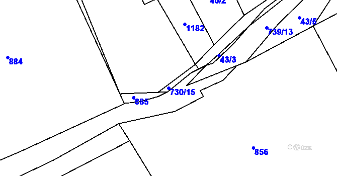 Parcela st. 730/15 v KÚ Hořešovice, Katastrální mapa