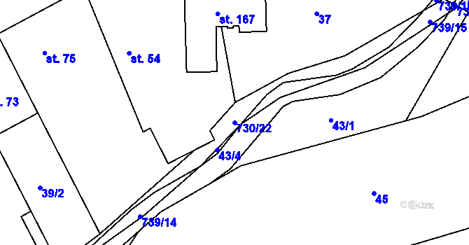 Parcela st. 730/22 v KÚ Hořešovice, Katastrální mapa