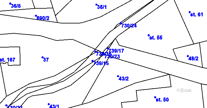 Parcela st. 730/23 v KÚ Hořešovice, Katastrální mapa
