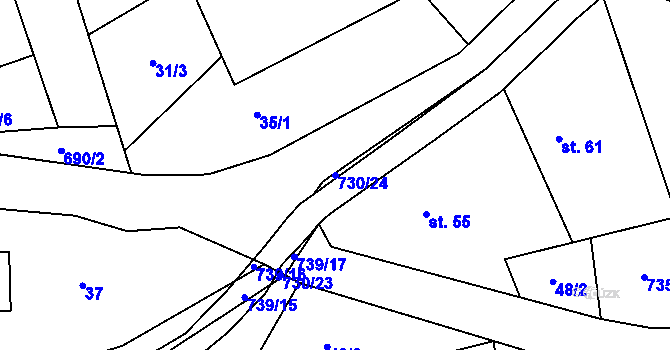 Parcela st. 730/24 v KÚ Hořešovice, Katastrální mapa