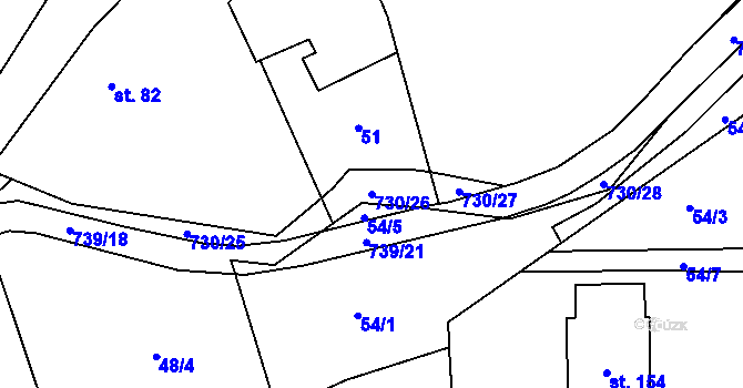 Parcela st. 730/26 v KÚ Hořešovice, Katastrální mapa