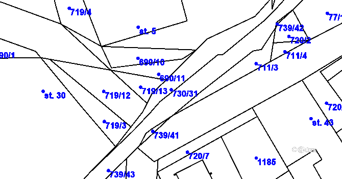 Parcela st. 730/31 v KÚ Hořešovice, Katastrální mapa