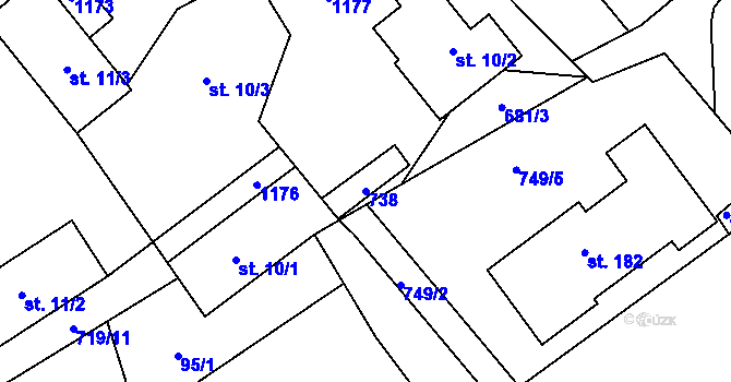 Parcela st. 738 v KÚ Hořešovice, Katastrální mapa
