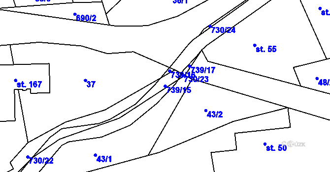 Parcela st. 739/15 v KÚ Hořešovice, Katastrální mapa