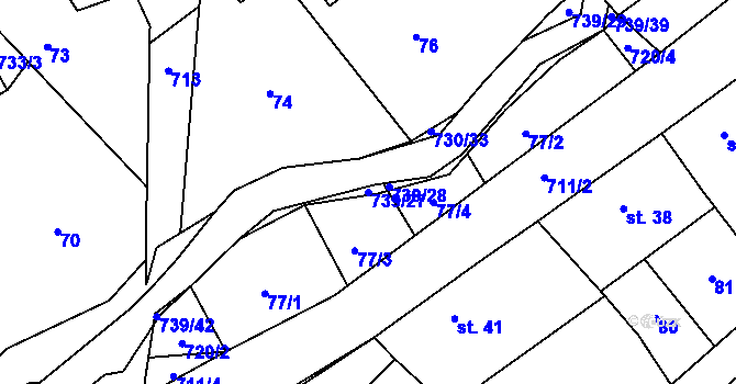 Parcela st. 739/27 v KÚ Hořešovice, Katastrální mapa
