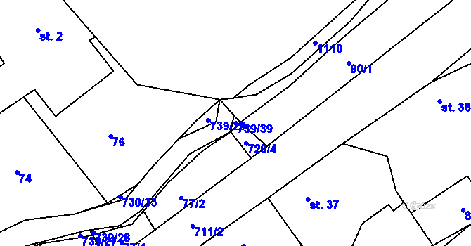 Parcela st. 739/39 v KÚ Hořešovice, Katastrální mapa