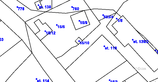 Parcela st. 15/10 v KÚ Hořešovice, Katastrální mapa