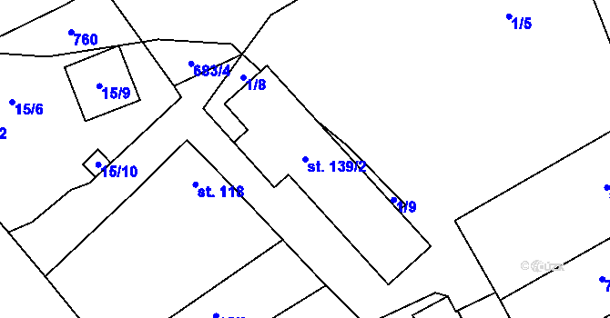 Parcela st. 139/2 v KÚ Hořešovice, Katastrální mapa