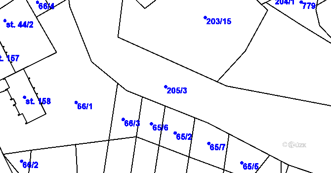 Parcela st. 205/3 v KÚ Hořešovice, Katastrální mapa