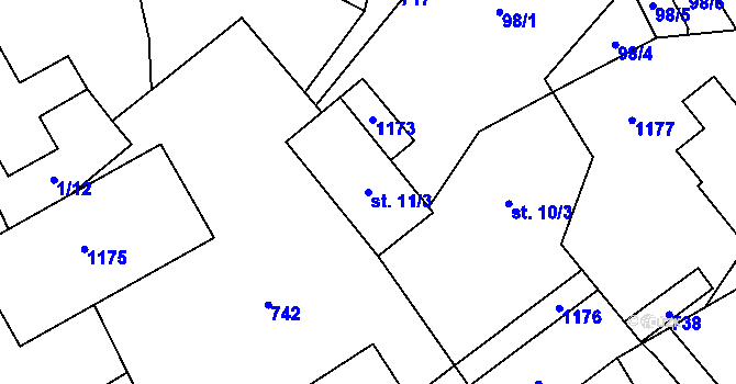 Parcela st. 11/3 v KÚ Hořešovice, Katastrální mapa
