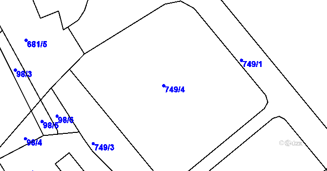 Parcela st. 749/4 v KÚ Hořešovice, Katastrální mapa