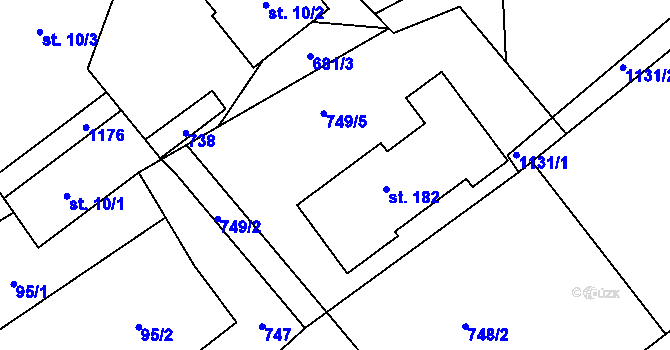 Parcela st. 749/5 v KÚ Hořešovice, Katastrální mapa