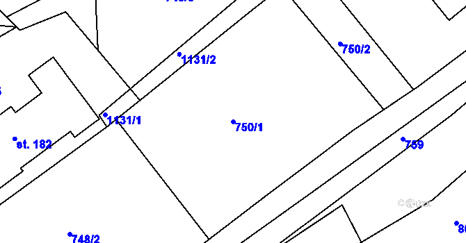 Parcela st. 750/1 v KÚ Hořešovice, Katastrální mapa