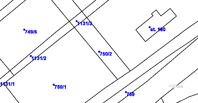 Parcela st. 750/2 v KÚ Hořešovice, Katastrální mapa