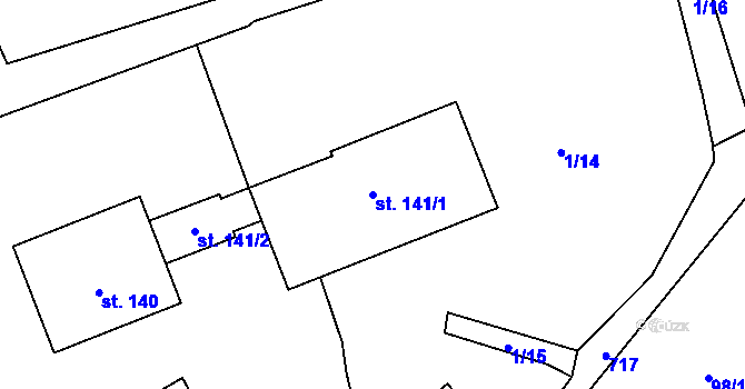 Parcela st. 141/1 v KÚ Hořešovice, Katastrální mapa