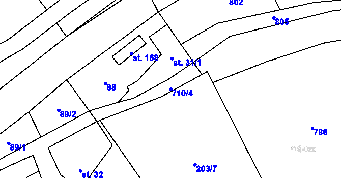 Parcela st. 710/4 v KÚ Hořešovice, Katastrální mapa