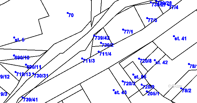 Parcela st. 711/4 v KÚ Hořešovice, Katastrální mapa