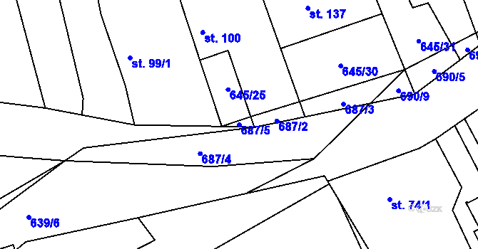 Parcela st. 687/5 v KÚ Hořešovice, Katastrální mapa