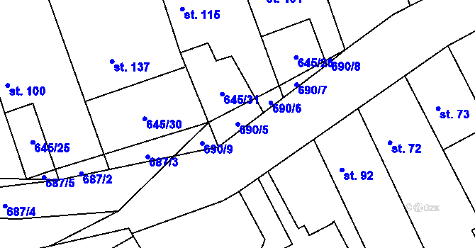 Parcela st. 690/5 v KÚ Hořešovice, Katastrální mapa