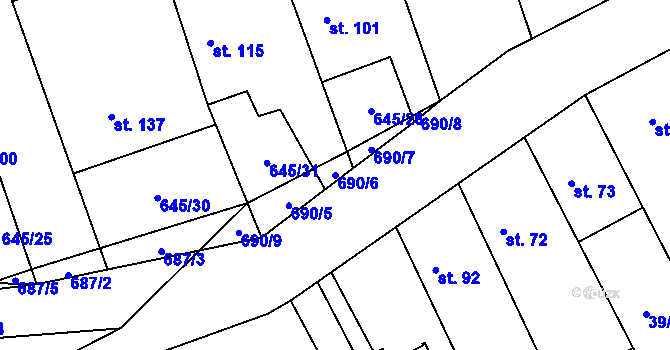 Parcela st. 690/6 v KÚ Hořešovice, Katastrální mapa