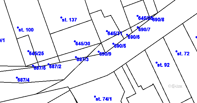 Parcela st. 690/9 v KÚ Hořešovice, Katastrální mapa