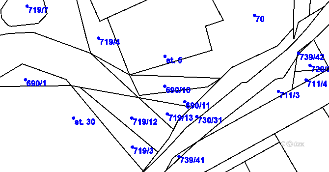 Parcela st. 690/10 v KÚ Hořešovice, Katastrální mapa