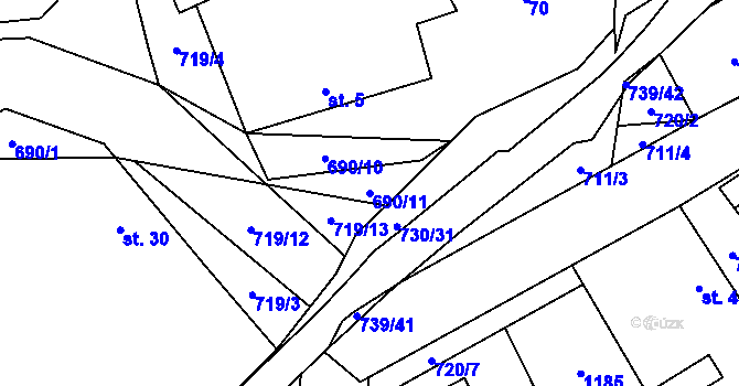 Parcela st. 690/11 v KÚ Hořešovice, Katastrální mapa