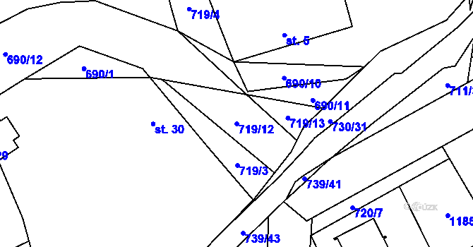 Parcela st. 719/12 v KÚ Hořešovice, Katastrální mapa