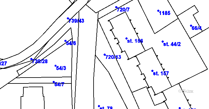 Parcela st. 720/13 v KÚ Hořešovice, Katastrální mapa