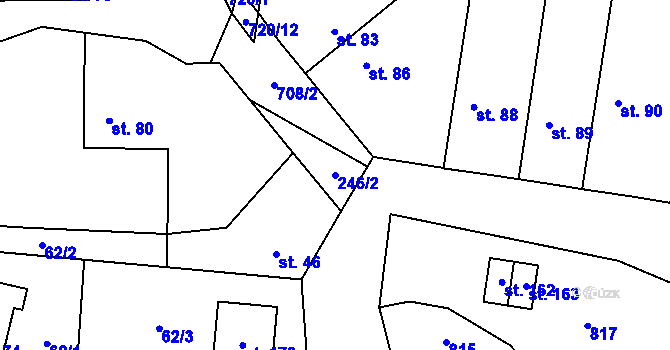 Parcela st. 246/2 v KÚ Hořešovice, Katastrální mapa