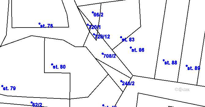 Parcela st. 708/2 v KÚ Hořešovice, Katastrální mapa