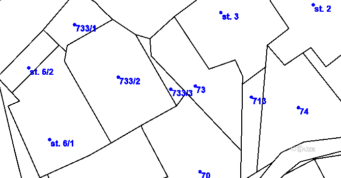 Parcela st. 733/3 v KÚ Hořešovice, Katastrální mapa