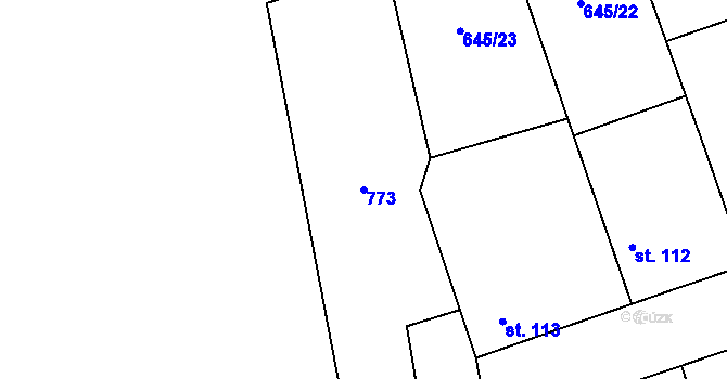 Parcela st. 773 v KÚ Hořešovice, Katastrální mapa