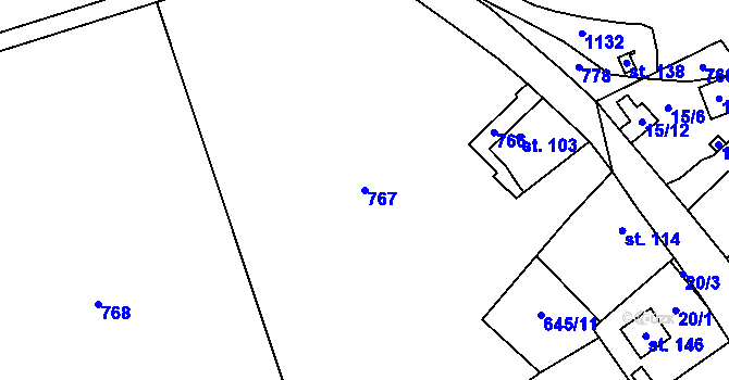 Parcela st. 767 v KÚ Hořešovice, Katastrální mapa