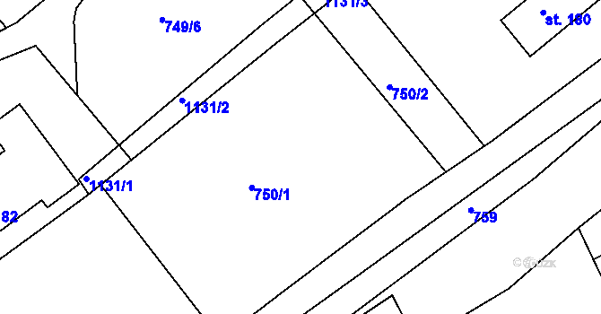 Parcela st. 750 v KÚ Hořešovice, Katastrální mapa