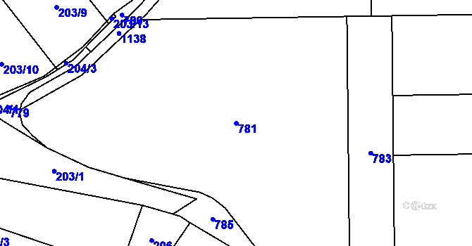 Parcela st. 781 v KÚ Hořešovice, Katastrální mapa