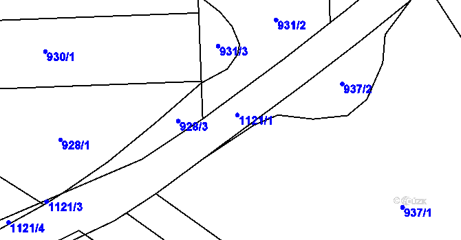 Parcela st. 1121 v KÚ Hořešovice, Katastrální mapa