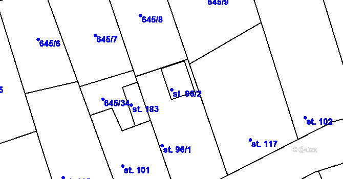 Parcela st. 96/2 v KÚ Hořešovice, Katastrální mapa