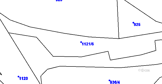 Parcela st. 1121/6 v KÚ Hořešovice, Katastrální mapa