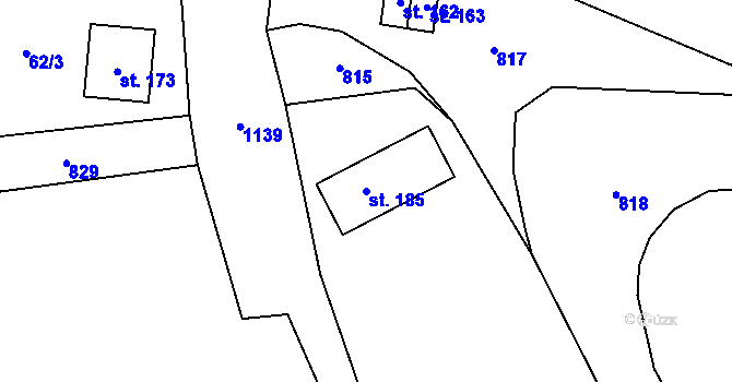 Parcela st. 185 v KÚ Hořešovice, Katastrální mapa