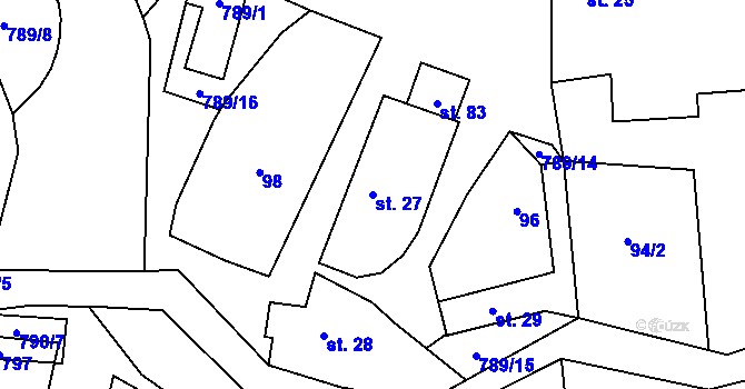 Parcela st. 27 v KÚ Hořešovičky, Katastrální mapa