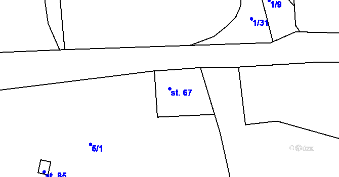 Parcela st. 67 v KÚ Hořešovičky, Katastrální mapa