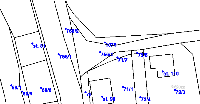 Parcela st. 756/1 v KÚ Hořešovičky, Katastrální mapa