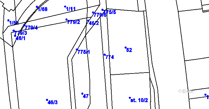 Parcela st. 774 v KÚ Hořešovičky, Katastrální mapa